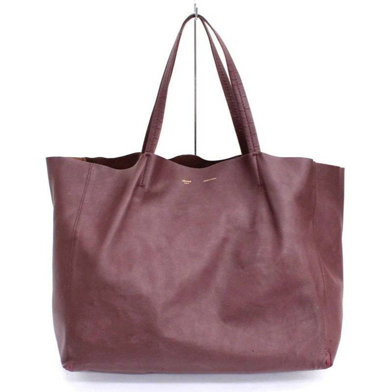 Celine Horizontal Cabas Tote Bag Handbag Shoulder Leather Lambskin Bordeaux
